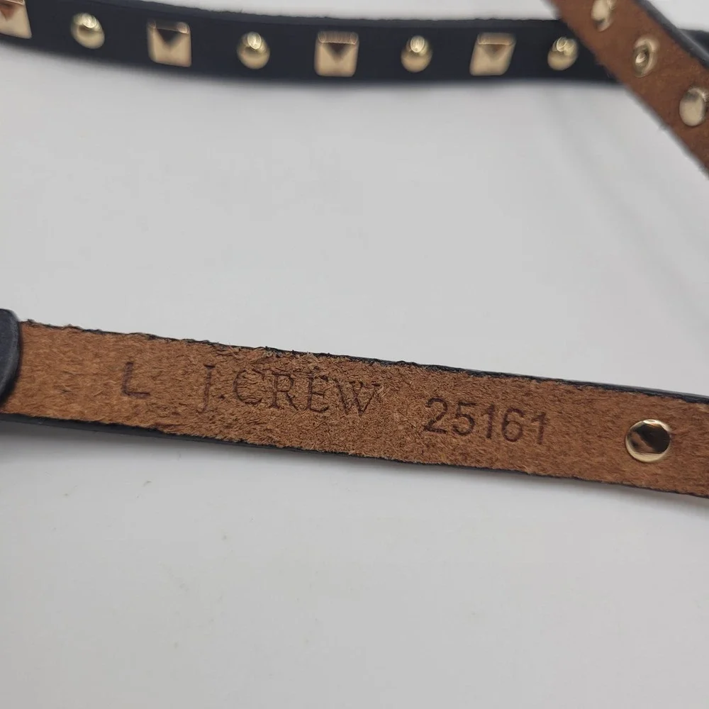 J. Crew Belt Large Black Leather Gold Studs Goth Punk Moto Biker Skinny Thin